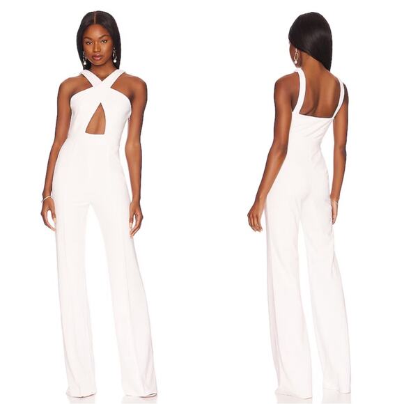 Katie May Diana Flared Leg Halter Neck Bridal Wedding White Jumpsuit Size Small - Picture 1 of 7